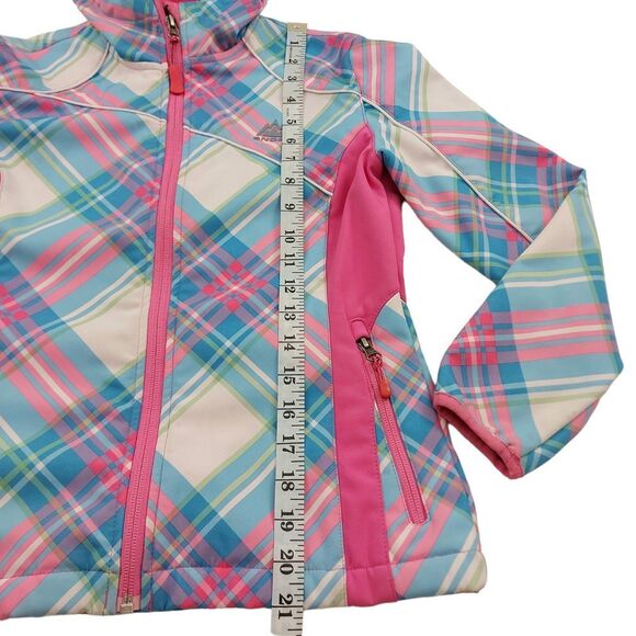 Snozu Hooded Jacket Girls Medium 10/12 Pink Blue Fleece Inside Full Zip Winter - Picture 9 of 11